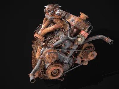 Old car engine block rusted Low-poly 3D model