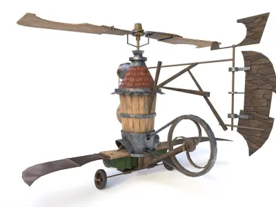 Airship wooden flying machine Low-poly 3D model