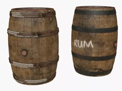 Wooden Barrels Assets 5 Low-poly 3D model