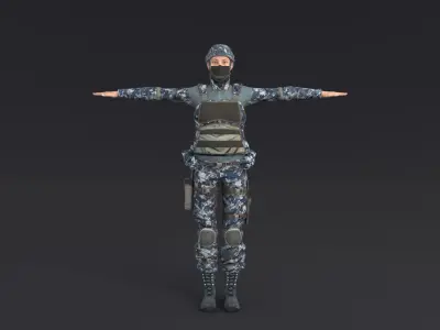 Female Soldier Rigged Low-poly 3D model
