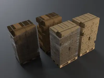 EUR Wood Pallet with box in strach set Low-poly 3D model