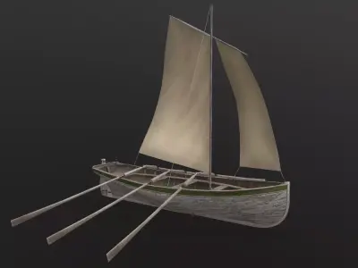 Old wooden boat Yal-6 Low-poly 3D model