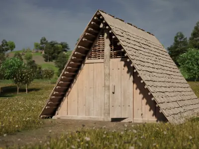 Enterable medieval pit house Low-poly 3D model