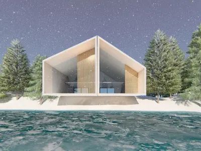 House in middle of lake Free 3D model