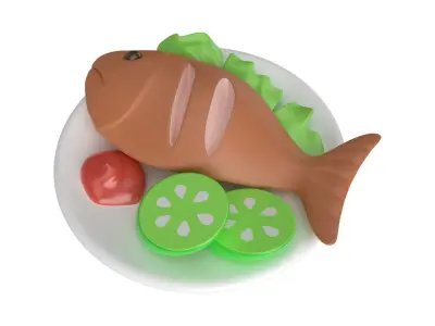 Cartoon Cooked Fish Low-poly 3D model