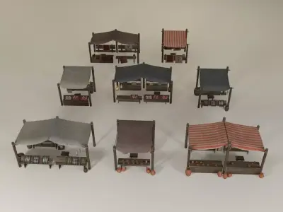 Game-ready medieval-antique street markets modular collection Low-poly 3D model