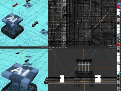 C4D Octane GPU chip core capacitance Scifi Circuit board 3D model