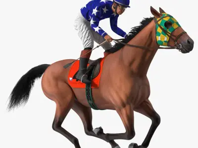 Bay Racing Horse with Jokey Gallop 3D model purchase