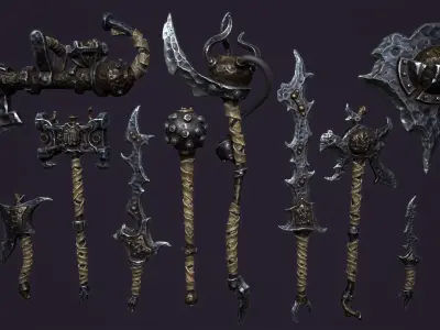 Fantasy brute weapons Low-poly 3D model