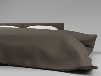 Large bed in a modern style with a blanket and pillows Free 3D model