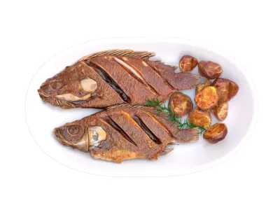 FRIED FISH WITH POTATOES Low-poly 3D model