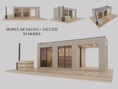 MODERN MODULAR OUTDOOR SAUNA BATH HOUSE WITH JACUZZI 3D MODEL 3D model