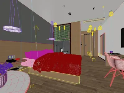 Modern Minimalist Style Hotel Room Design Low-poly 3D model