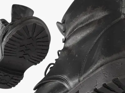 Vintage Leather Work Boot Black 3D model