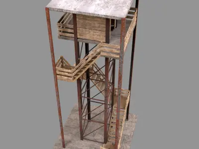 A low-poly 3D model of a military tower Low-poly 3D model