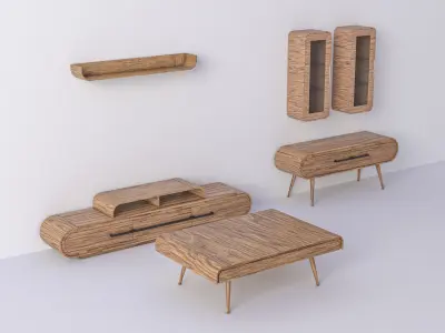 Furniture Set wooden box with handle 3D model