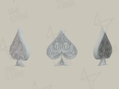 Playing Cards Symbols Pro Vector Spade Black and Golden 3D model