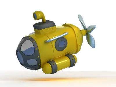 submarine cartoon military toy yellow industrial ship nautical 3D model