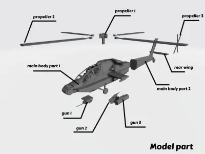 helicopter military ah-64 apache 3D print model
