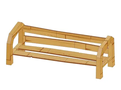 Stylized wooden bench low-poly game ready Low-poly 3D model