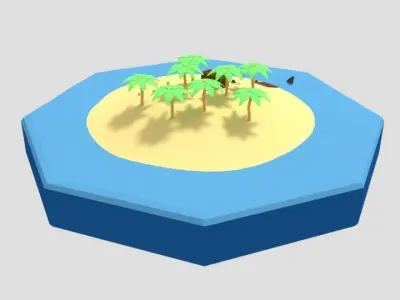 Low Poly Cartoon Island Scene Low-poly 3D model