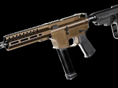 Low Poly CMMG Banshee 10mm Assault Rifle Low-poly 3D model