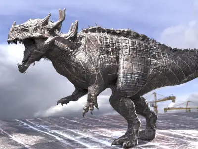 Dark Drake King Lizard Statue guardian priestesses 2 versions 3D model