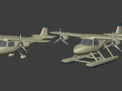 Light Aircraft - Airplane - Plane - Seaplane - Floatplane Low-poly 3D model