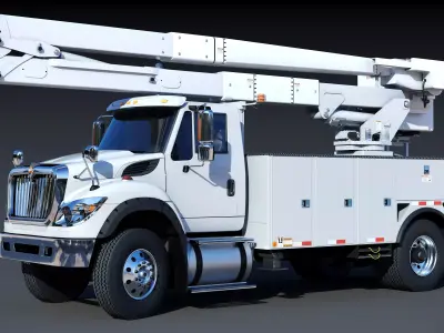  International 7600 Bucket Truck - Boom Truck Low-poly 3D model