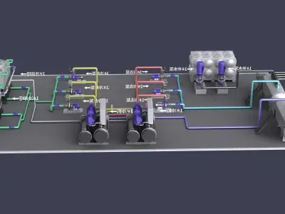 Filter cooling tower boiler platform factory industrial 3D model