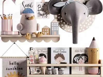 M Animal Head Shelf  Plush Toy and Wall Decor kids 08 3D model