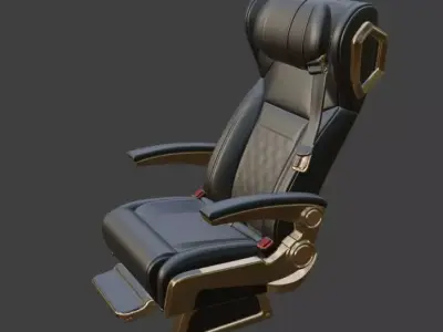 Luxury VIP Aircraft Seat Black Leather Gold 3D Model 3D model