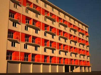 Building apartment with balconies 3D model