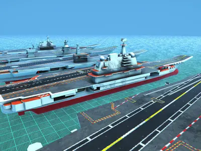 Aircraft Carrier Set Low-poly 3D model