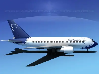 Boeing 767-100 Blue Panarama 3D model