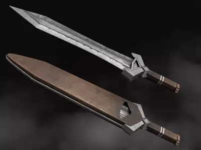 Sword and Scabbard - Dwarven Low-poly 3D model