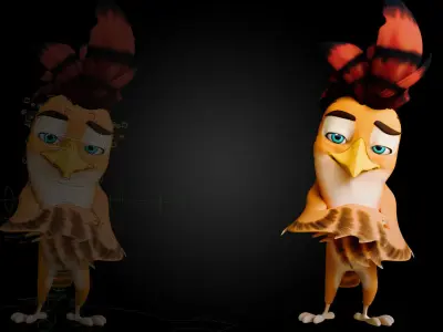 3D Orange - Rigged Cartoon Bird Low-poly 3D model