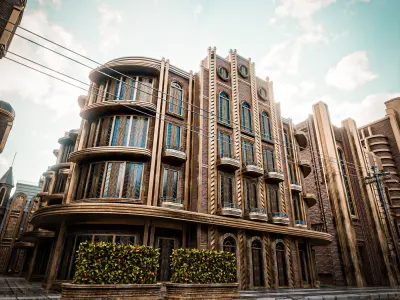 ART DECO STEAMPUNK BUILDING 04 Low-poly 3D model