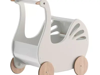Sweet Wooden Swan Doll Stroller 3D model