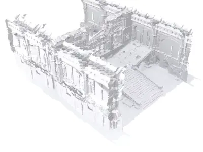 Medieval castle ruin with ancient stone steps interior  3D model