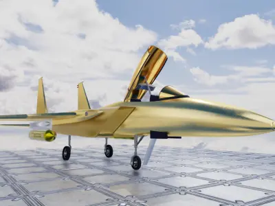 Golden F15 Fire Jet Fighter Game Ready FBX OBJ Blender Low-poly 3D model