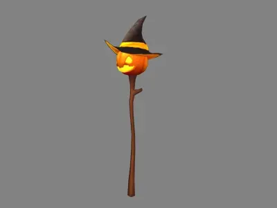 Cartoon pumpkin magic wand Low-poly 3D model