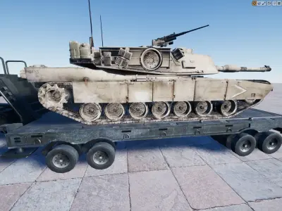 Semi Trailer and M1A1 Tank Low-poly 3D model