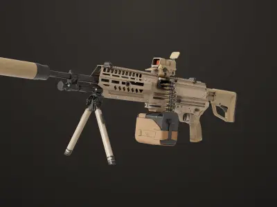 Machine Gun 14 Brown All PBR Unity UE Textures Low-poly 3D model