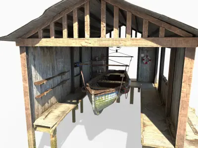 Boathouse hut on stilts 3D model