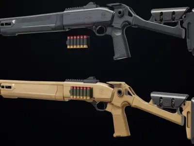 Long Shotgun 04 Black and Sandal Single Mat All PBR Unity UE  Low-poly 3D model