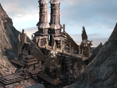 Lion Ancient Temple City kitbash 3D model