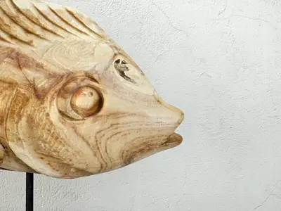 Hand Carved Driftwood Fish On Stand 3D model