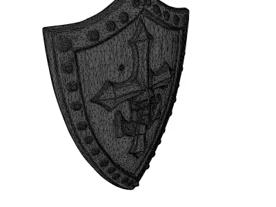 Broken Wooden Shield with Iron Rivets 3D model