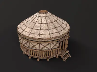 Traditional Yurt Nomads Tent with Interior 1 Low Poly PBR Low-poly 3D model